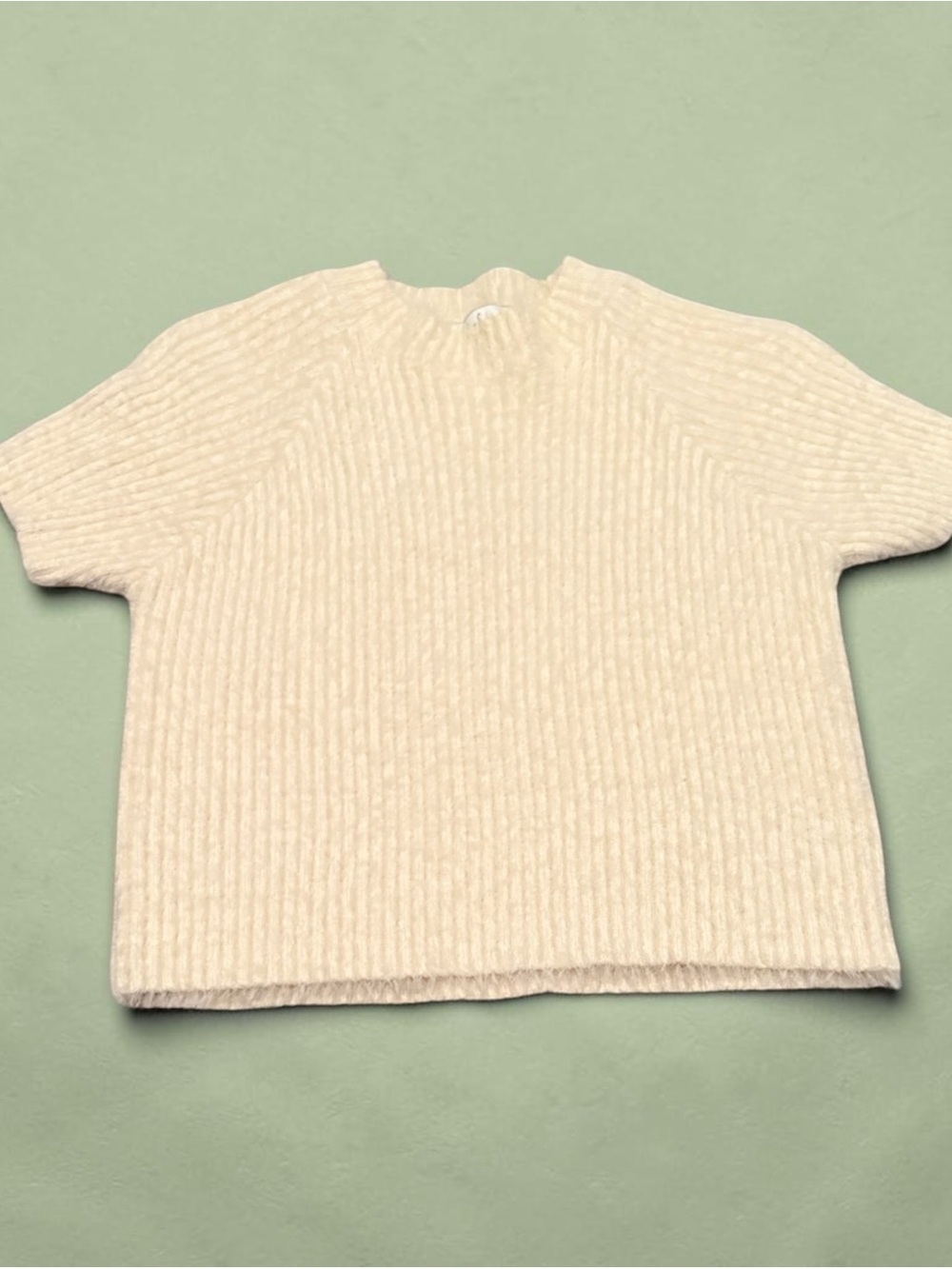 Sadie and Sage Cream Ribbed Short-Sleeve sweater M